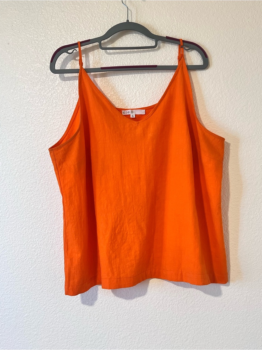 Cleo Bright Orange Linen-Blend Spaghetti Strap Camisole